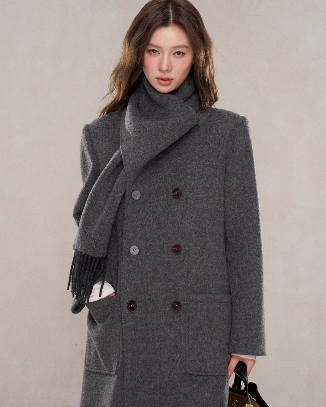 Scarf Collar Double Breasted Wool Coat Scarf Collar Double Breasted Wool Coat