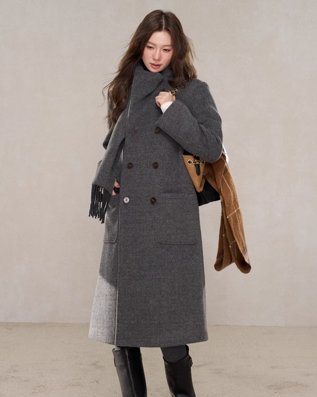 Scarf Collar Double Breasted Wool Coat Scarf Collar Double Breasted Wool Coat