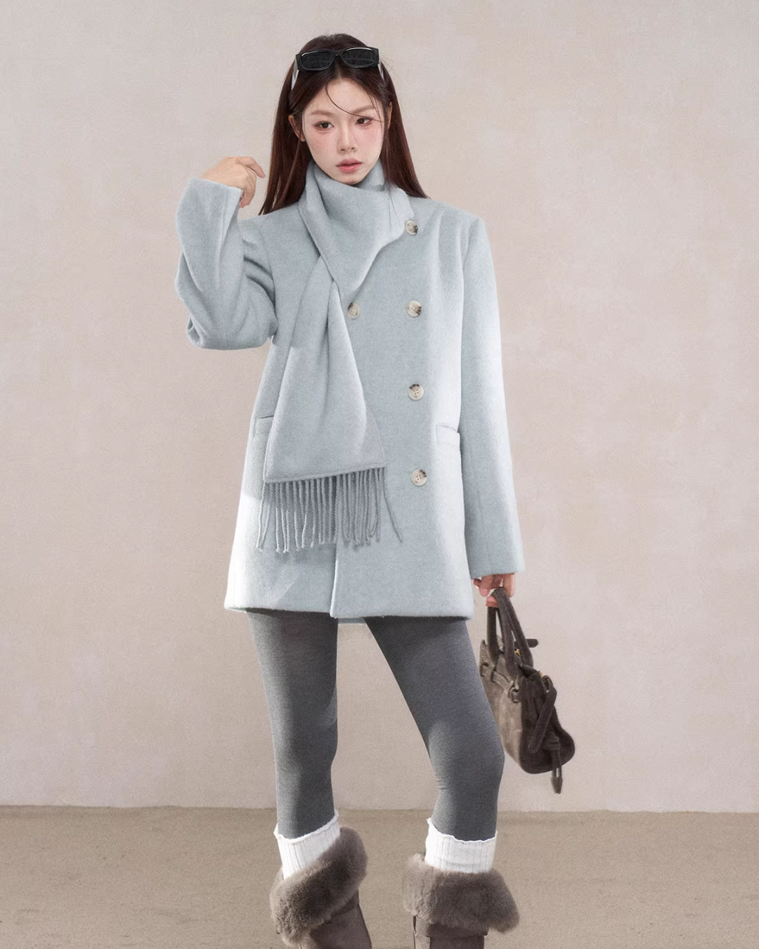 Scarf Collar Double Breasted Wool Coat Scarf Collar Double Breasted Wool Coat