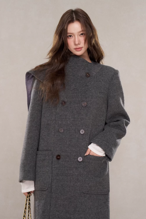 Scarf Collar Double Breasted Wool Coat
