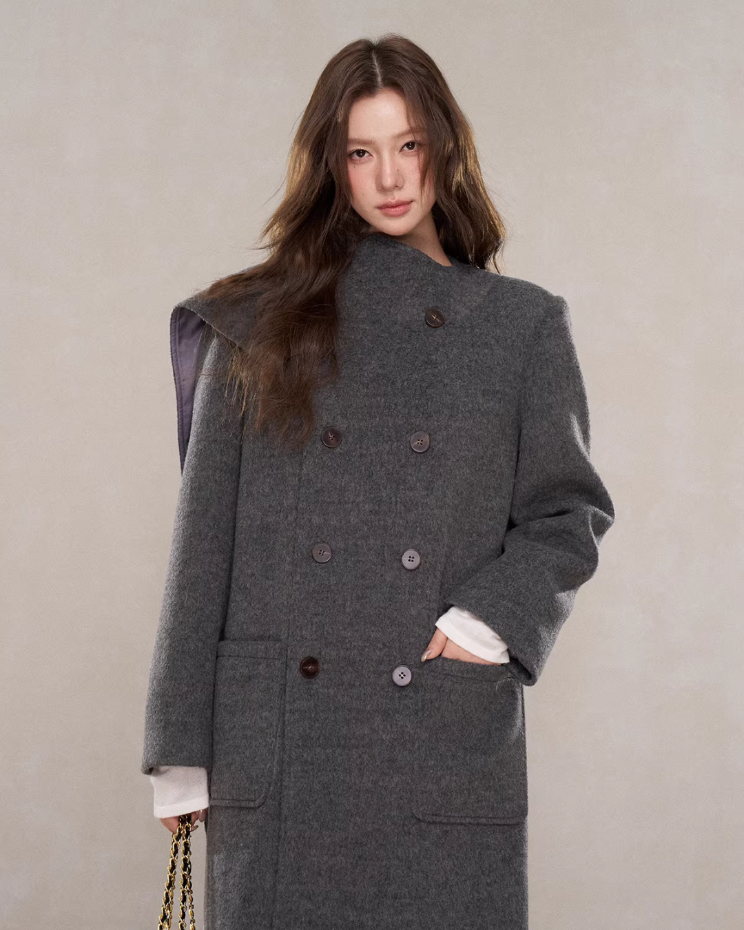 Scarf Collar Double Breasted Wool Coat Scarf Collar Double Breasted Wool Coat