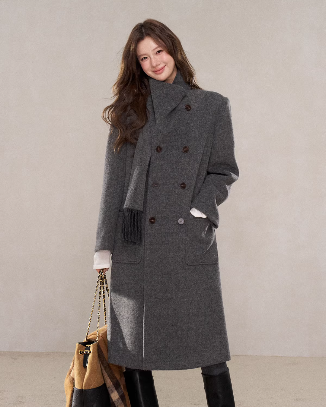 Scarf Collar Double Breasted Wool Coat Scarf Collar Double Breasted Wool Coat