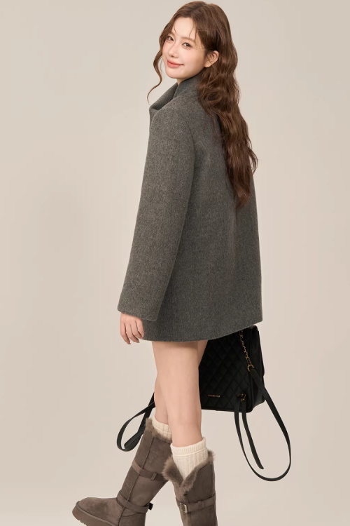 Scarf Collar Double Breasted Wool Coat