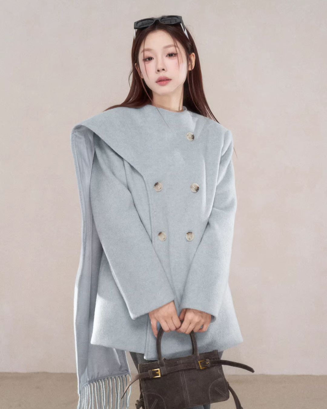 Scarf Collar Double Breasted Wool Coat Scarf Collar Double Breasted Wool Coat