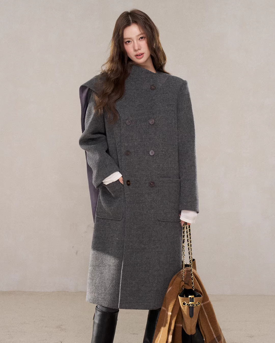 Scarf Collar Double Breasted Wool Coat Scarf Collar Double Breasted Wool Coat