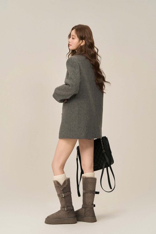 Scarf Collar Double Breasted Wool Coat