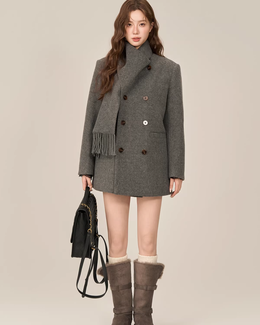 Scarf Collar Double Breasted Wool Coat Scarf Collar Double Breasted Wool Coat