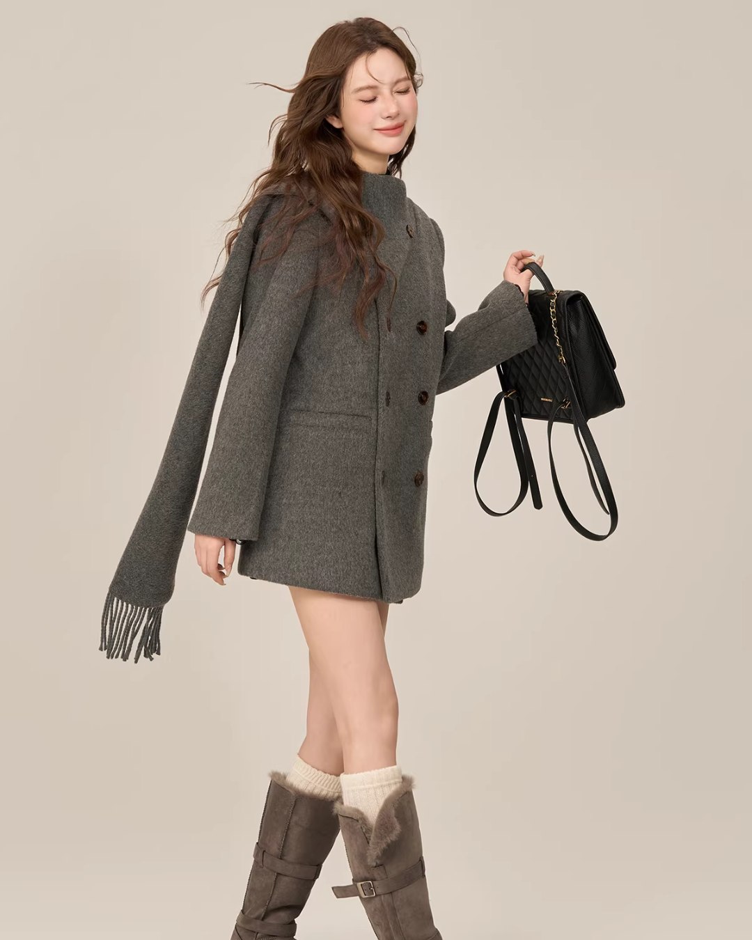 Scarf Collar Double Breasted Wool Coat Scarf Collar Double Breasted Wool Coat