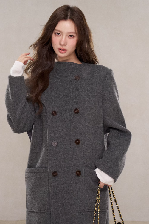 Scarf Collar Double Breasted Wool Coat