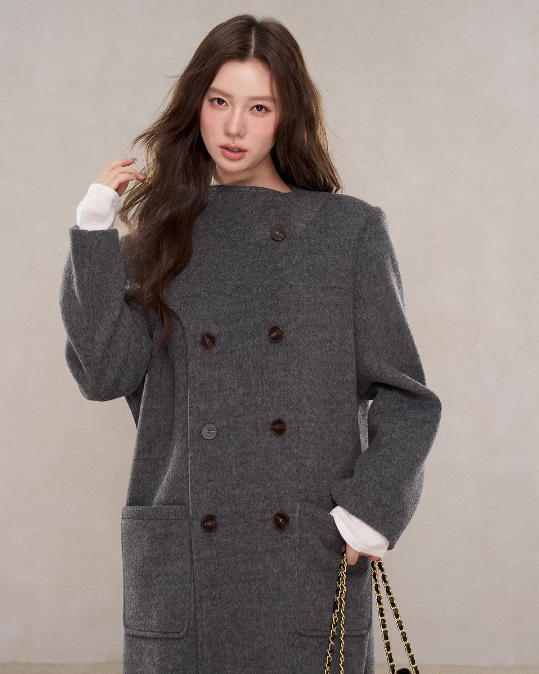 Scarf Collar Double Breasted Wool Coat Scarf Collar Double Breasted Wool Coat