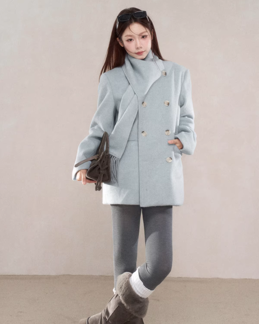 Scarf Collar Double Breasted Wool Coat Scarf Collar Double Breasted Wool Coat