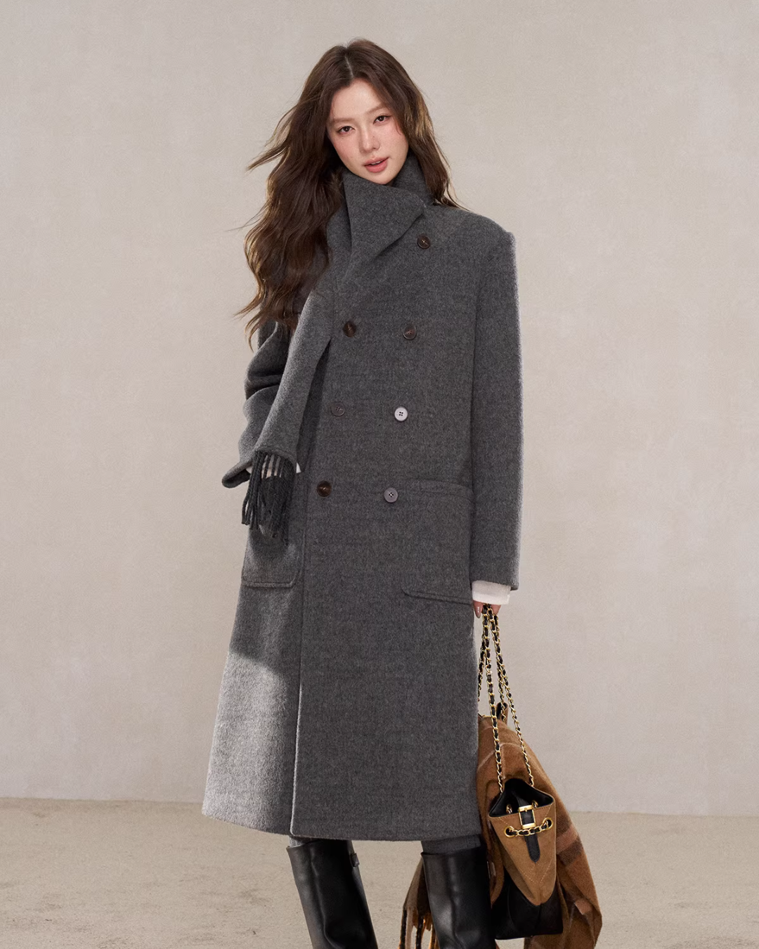 Scarf Collar Double Breasted Wool Coat Scarf Collar Double Breasted Wool Coat