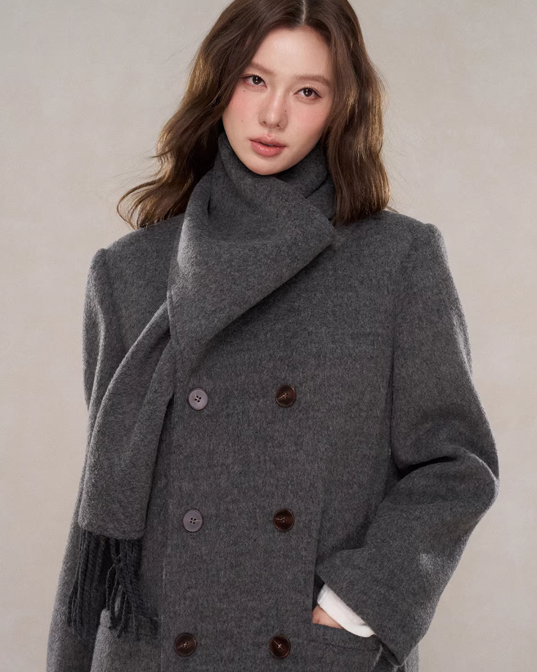Scarf Collar Double Breasted Wool Coat Scarf Collar Double Breasted Wool Coat