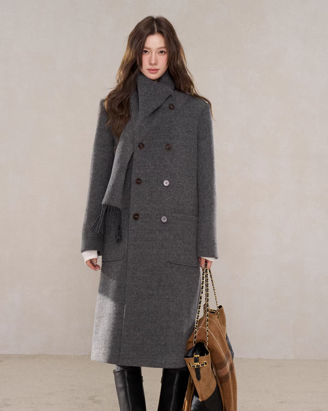 Scarf Collar Double Breasted Wool Coat Scarf Collar Double Breasted Wool Coat