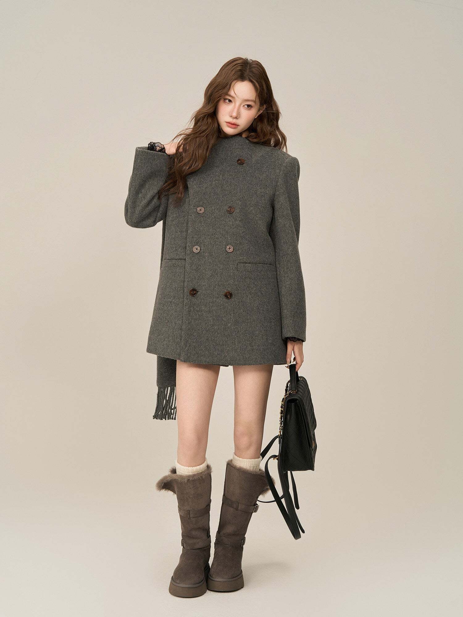 Scarf Collar Double Breasted Wool Coat Scarf Collar Double Breasted Wool Coat