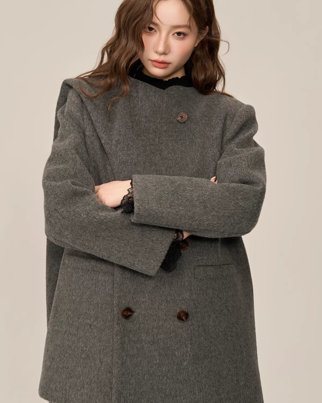 Scarf Collar Double Breasted Wool Coat Scarf Collar Double Breasted Wool Coat