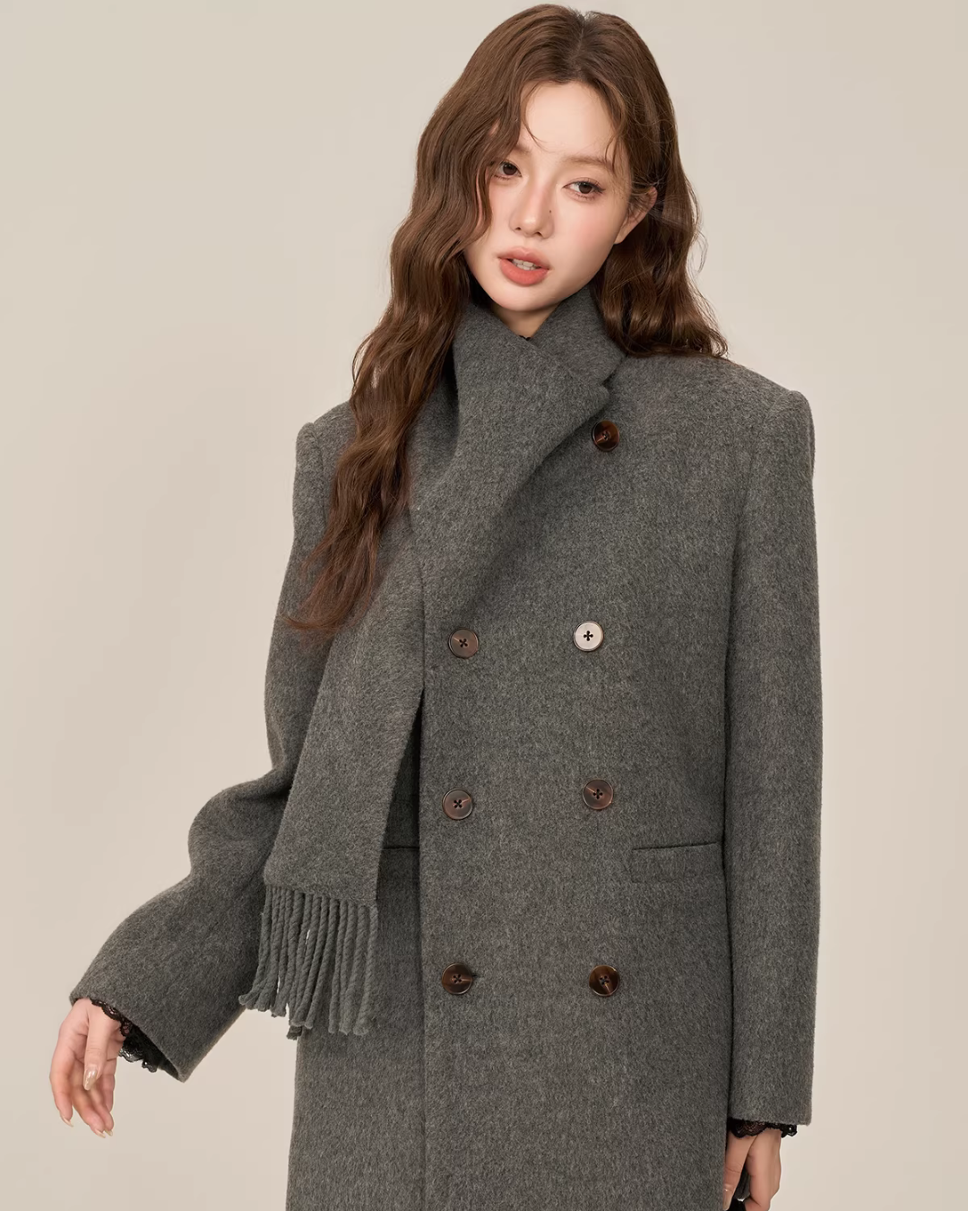 Scarf Collar Double Breasted Wool Coat Scarf Collar Double Breasted Wool Coat