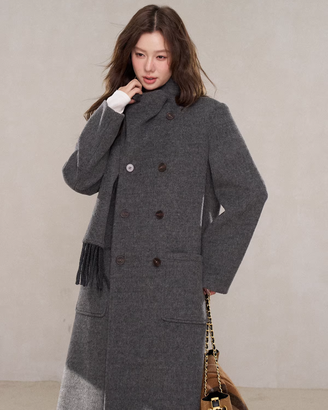 Scarf Collar Double Breasted Wool Coat Scarf Collar Double Breasted Wool Coat