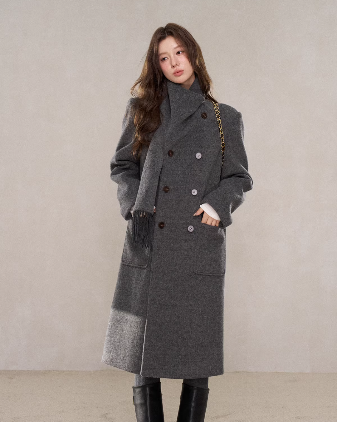 Scarf Collar Double Breasted Wool Coat Scarf Collar Double Breasted Wool Coat