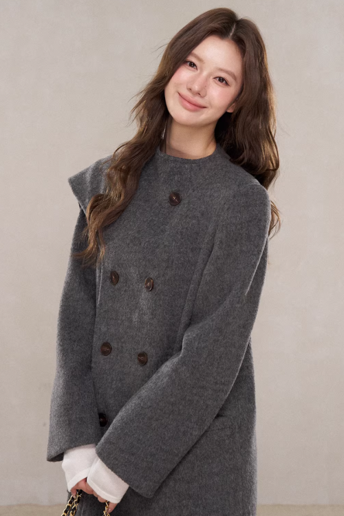 Scarf Collar Double Breasted Wool Coat