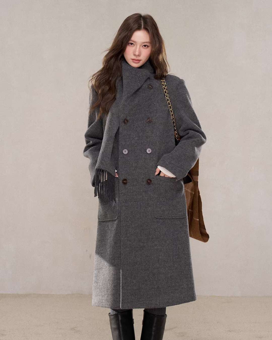 Scarf Collar Double Breasted Wool Coat Scarf Collar Double Breasted Wool Coat