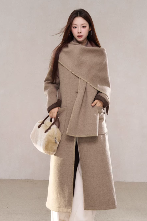 Scarf Collar Wool Coat