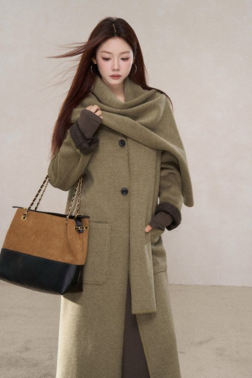 Scarf Collar Wool Coat