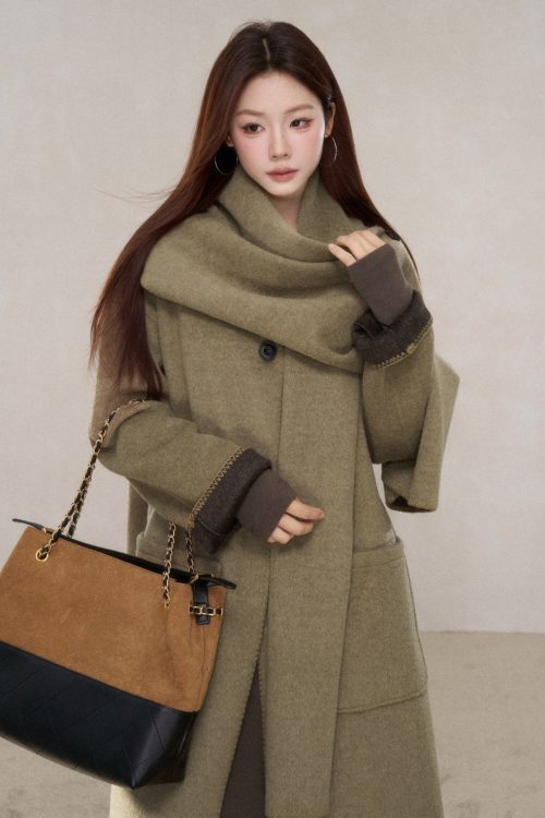 Scarf Collar Wool Coat