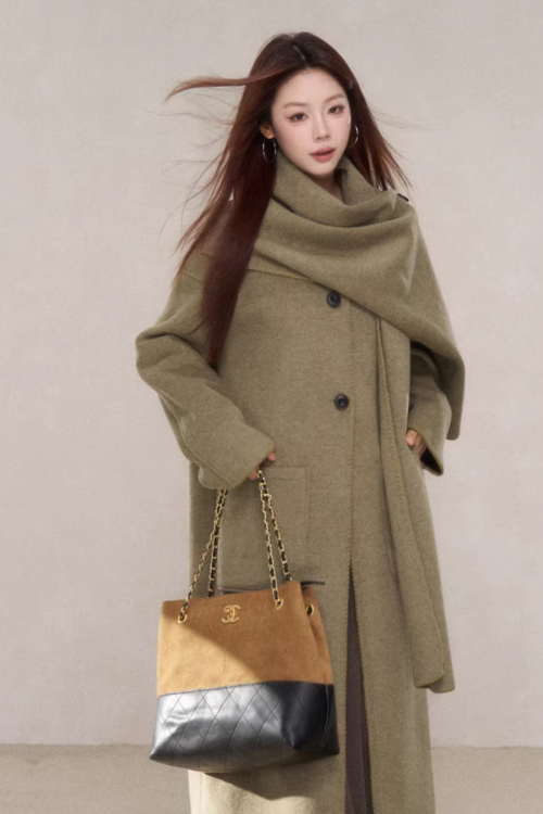 Scarf Collar Wool Coat