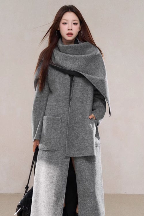 Scarf Collar Wool Coat