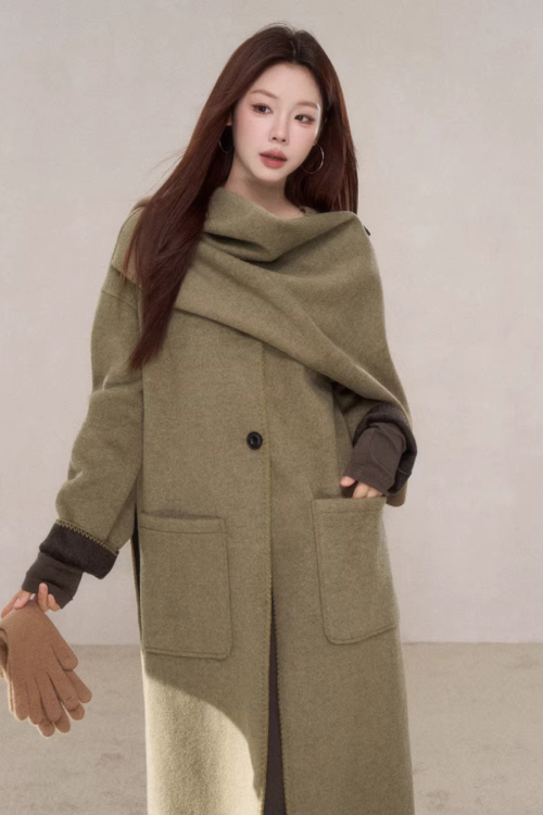 Scarf Collar Wool Coat
