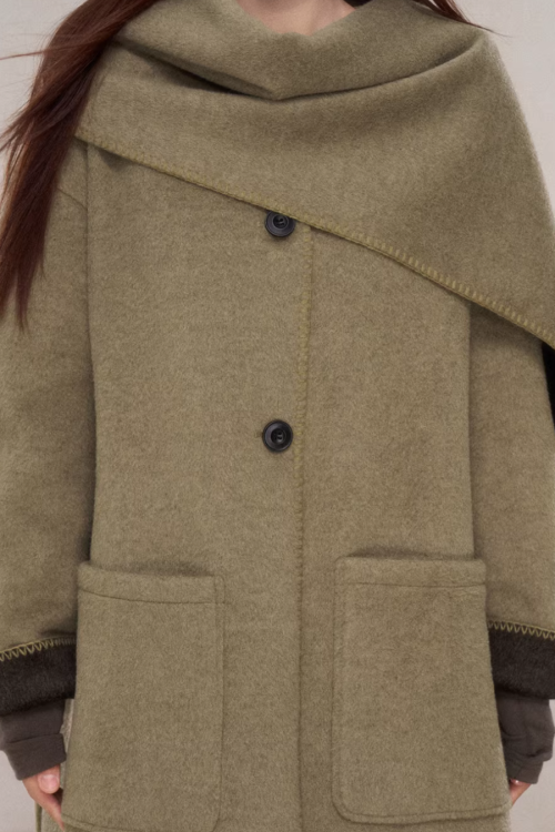 Scarf Collar Wool Coat