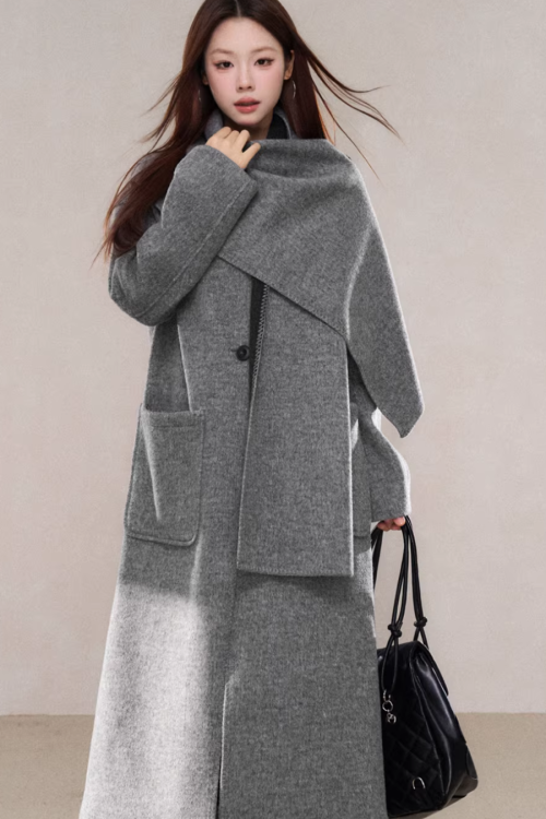 Scarf Collar Wool Coat