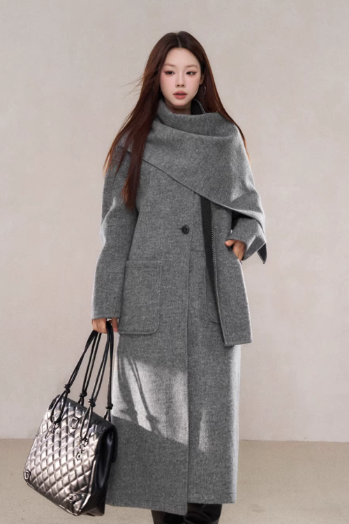 Scarf Collar Wool Coat