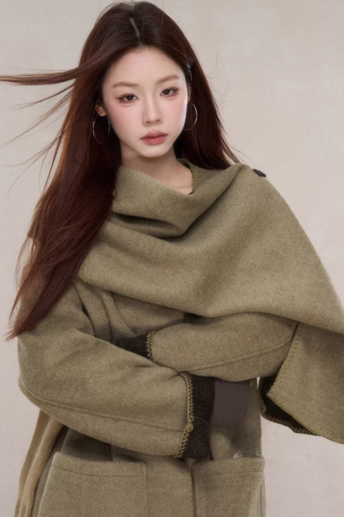 Scarf Collar Wool Coat