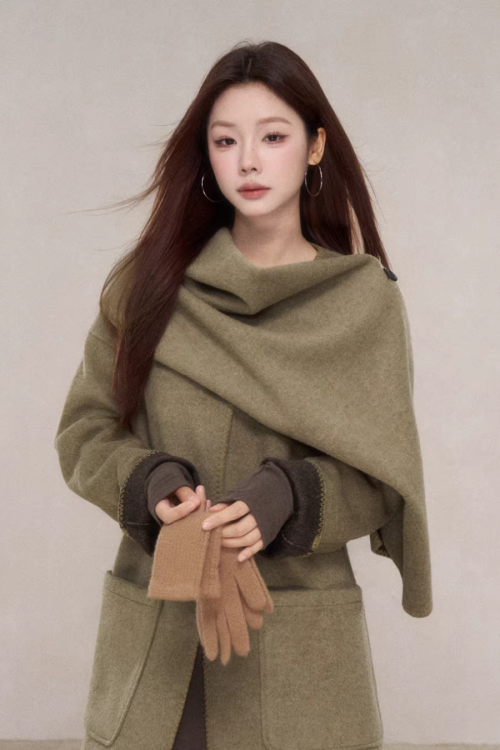 Scarf Collar Wool Coat