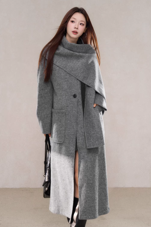 Scarf Collar Wool Coat