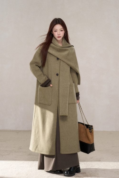 Scarf Collar Wool Coat
