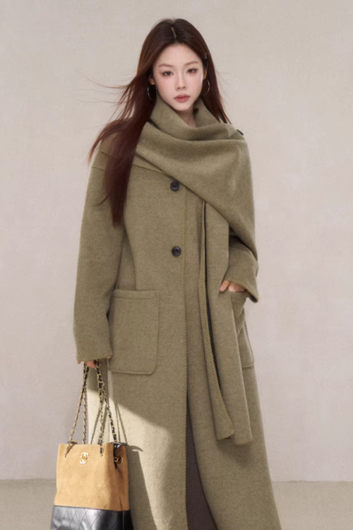 Scarf Collar Wool Coat