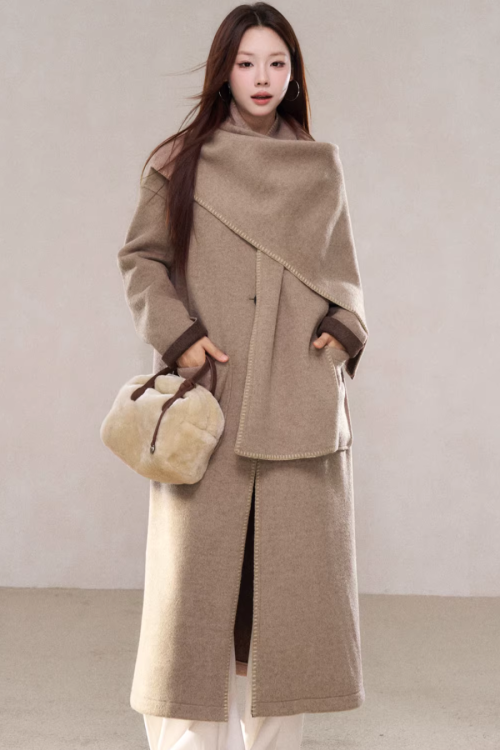 Scarf Collar Wool Coat