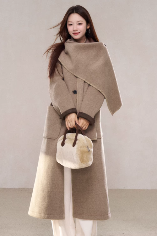 Scarf Collar Wool Coat