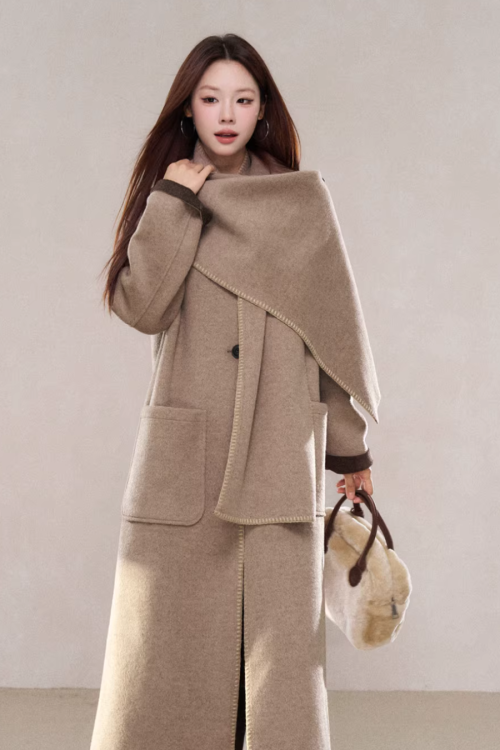 Scarf Collar Wool Coat