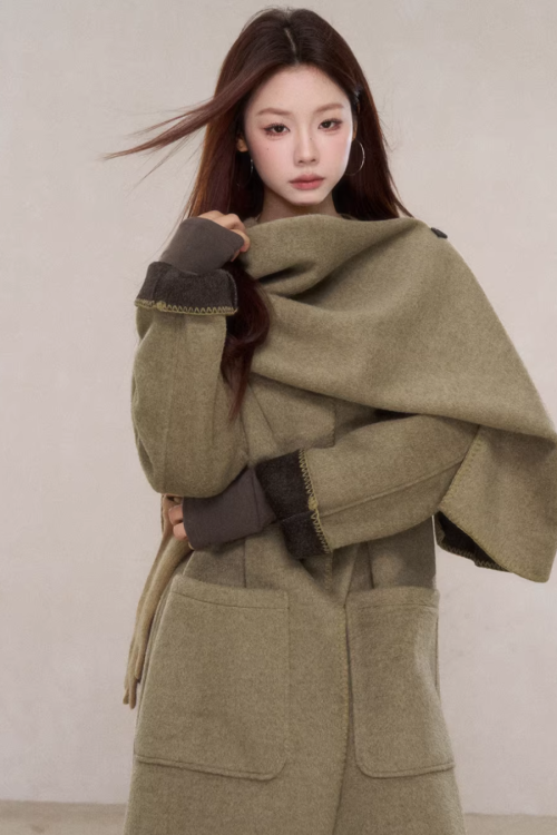 Scarf Collar Wool Coat
