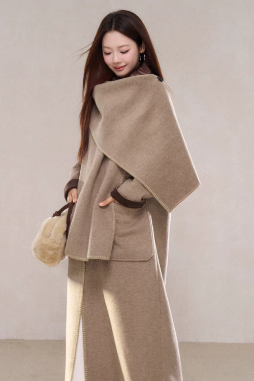 Scarf Collar Wool Coat