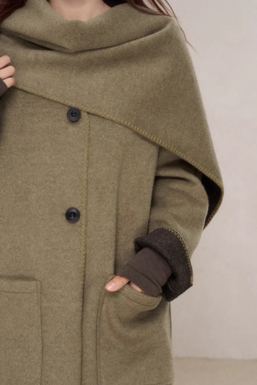 Scarf Collar Wool Coat