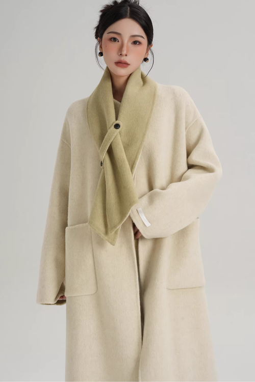 Scarf Collarless Coat