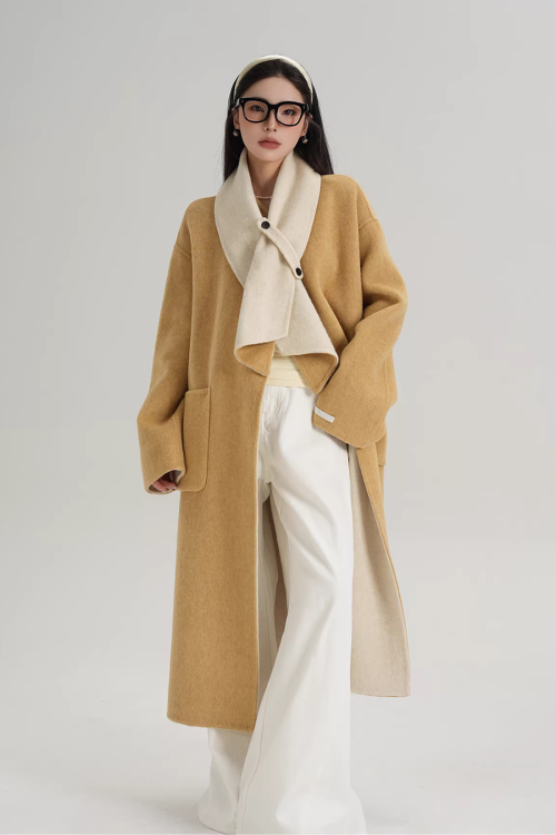 Scarf Collarless Coat