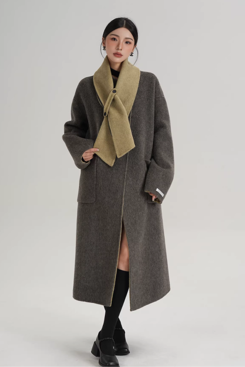 Scarf Collarless Coat