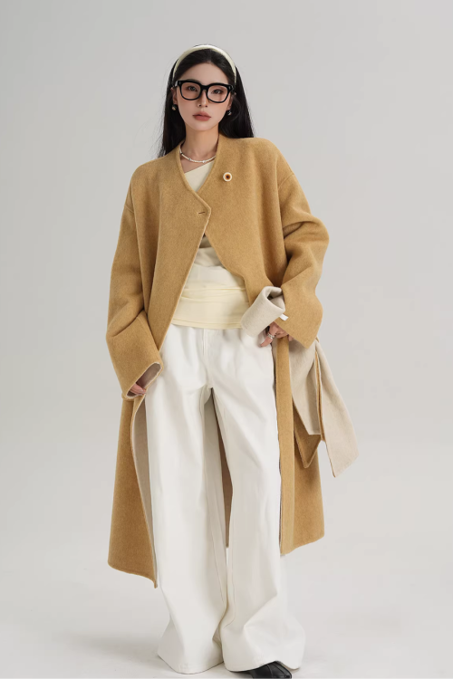 Scarf Collarless Coat