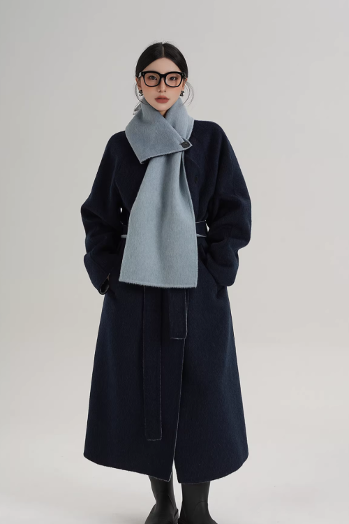 Scarf Design Long Wool Coat